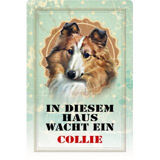 Schild Spruch "In diesem Haus wacht ein Collie" Hund 20 x 30 cm