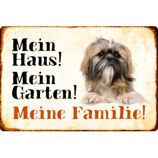 Schild Spruch "Mein Haus, Garten, Familie" Yorkshire Hund 20 x 30 cm