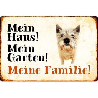 Schild Spruch "Mein Haus, Garten, Familie" Mischling Hund 20 x 30 cm 