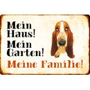 Schild Spruch Mein Haus, Garten, Familie Bassett Hund 20...