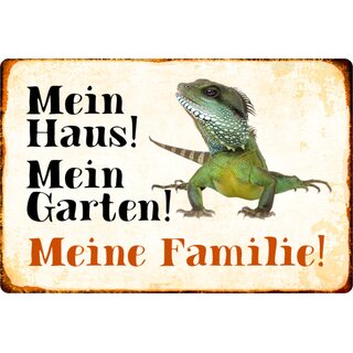 Schild Spruch "Mein Haus, Garten, Familie" Echse 20 x 30 cm 