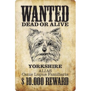 Schild Spruch "Wanted dead or alive Yorkshire Reward" 20 x 30 cm