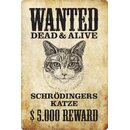 Schild Spruch "Wanted dead alive Schrödingers...