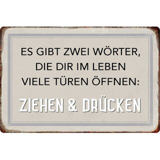 Schild Spruch "zwei Wörter Türen öffnen, Ziehen Drücken" 20 x 30 cm 