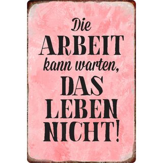 Schild Spruch "Arbeit kann warten, Leben nicht" rosa 20 x 30 cm 