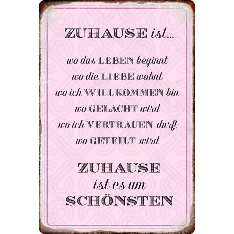 Schild Spruch "Zuhause ist Leben, Liebe, gelacht, vertraut, geteilt"