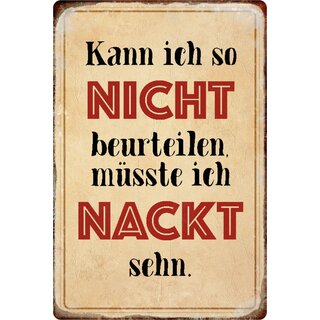 Schild Spruch "Kann nicht beurteilen, müsste ich nackt sehn" 20 x 30 cm 