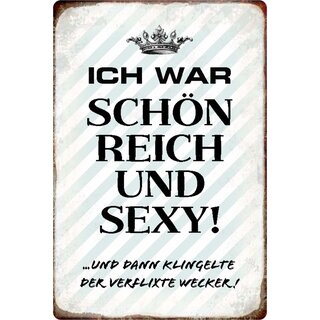 Schild Spruch "war schön reich sexy, klingelte Wecker" 20 x 30 cm 