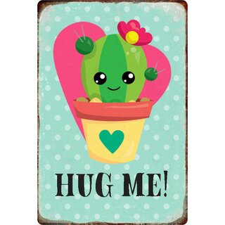 Schild Spruch "Hug Me" Kaktus Pflanze Herz Blume 20 x 30 cm 