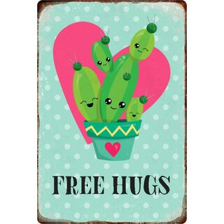 Schild Spruch "Free Hugs" Kaktus Pflanze Herz Blume 20 x 30 cm 