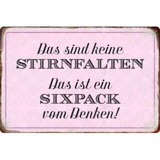 Schild Spruch "keine Stirnfalten, Sixpack vom Denken" 20 x 30 cm 