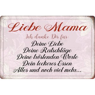 Schild Spruch "Liebe Mama, danke Liebe Ratschläge Worte Essen" 20 x 30 cm 