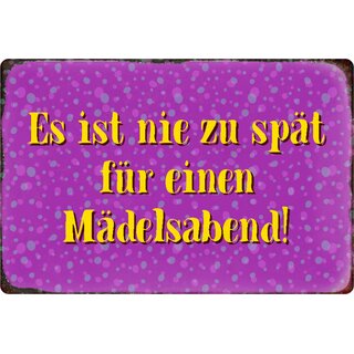 Schild Spruch "Es ist nie zu spät für einen Mädelsabend" 20 x 30 cm 