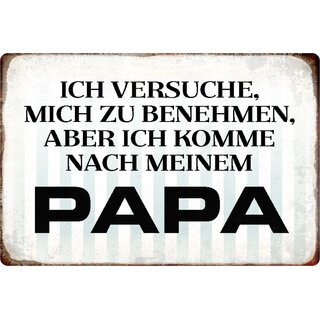 Schild Spruch "versuche mich zu benehmen, aber komme nach Papa" 20 x 30 cm 