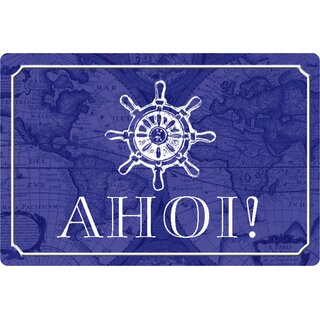 Schild Spruch "Ahoi" Marine blau Steuerrad 20 x 30 cm 