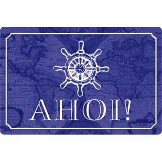Schild Spruch "Ahoi" Marine blau Steuerrad 20 x 30 cm