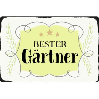 Schild Spruch "Bester Gärtner" weiß gelb Sterne 20 x 30 cm 