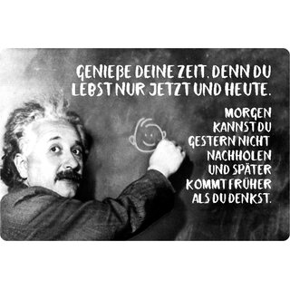 Schild Spruch "Genieße Zeit, lebst nur jetzt heute" Einstein schwarz 20 x 30 cm 