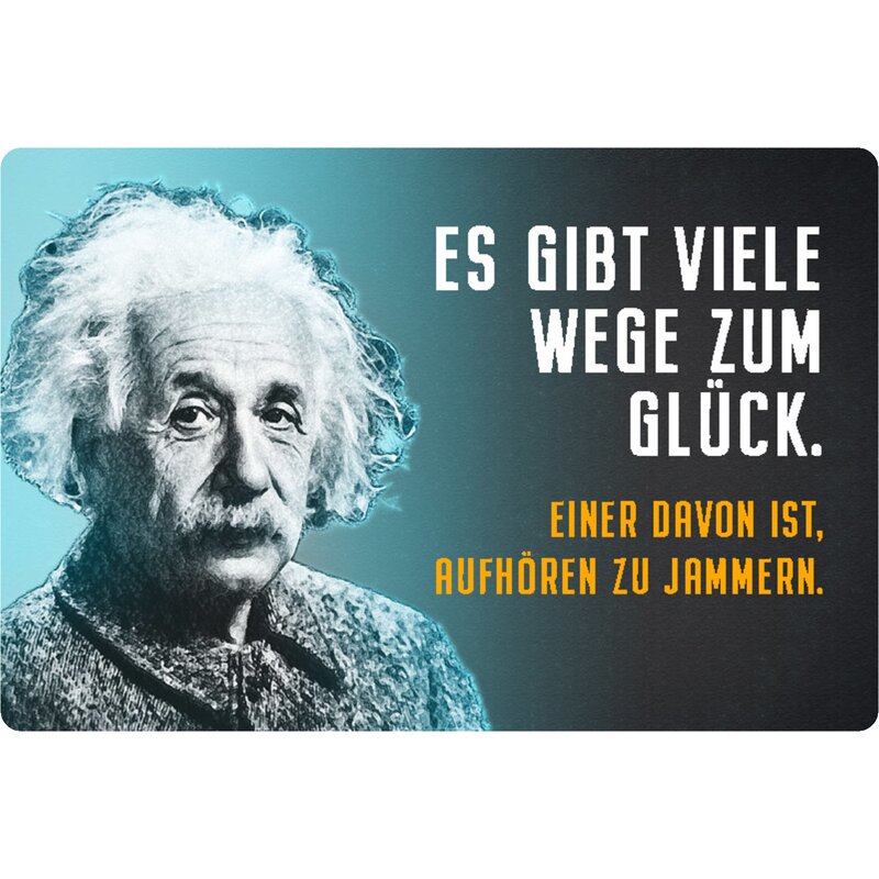 Schild Spruch "Wege Glück, aufhören zu jammern" Einstein blau 20 x 30