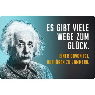 Schild Spruch "Wege Glück, aufhören zu jammern" Einstein blau 20 x 30 cm 