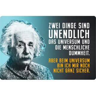 Schild Spruch "unendlich, Universum Dummheit" Einstein blau 20 x 30 cm 
