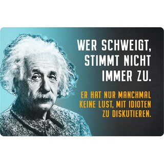 Schild Spruch "schweigt stimmt nicht zu, Idioten" Einstein blau 20 x 30 cm