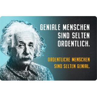 Schild Spruch "Geniale Menschen selten ordentlich" Einstein blau 20 x 30 cm