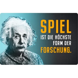 Schild Spruch "Spiel höchste Form Forschung" Einstein blau 20 x 30 cm 