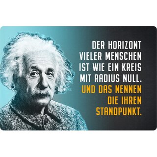 Schild Spruch "Horizont Menschen Radius Null, Standpunkt" Einstein blau 20 x 30 cm