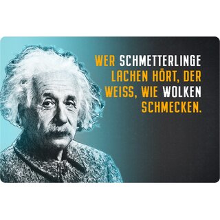 Schild Spruch "Schmetterlinge lachen Wolken schmecken" Einstein blau 20 x 30 cm 