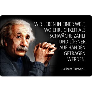 Schild Spruch "Welt, Ehrlichkeit Schwäche, Lügner auf Hände" Einstein 20 x 30 cm 