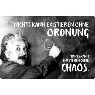 Schild Spruch "Nichts existieren ohne Ordnung, Chaos" Einstein 20 x 30 cm 