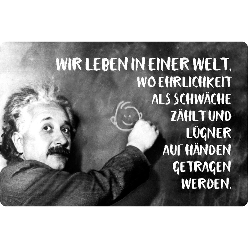 Schild Spruch "leben in Welt, Ehrlichkeit Schwäche" Einstein 20 x 30