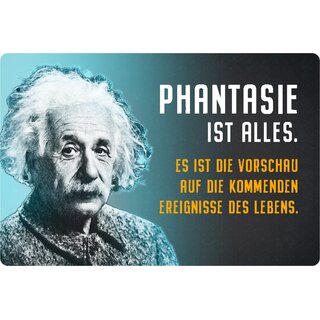 Schild Spruch "Phantasie alles, Vorschau kommende Ereignisse" Einstein 20 x 30 cm