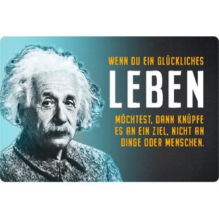 Schild Spruch "glückliches Leben, knüpfe an Ziel" Einstein blau 20 x 30 cm 