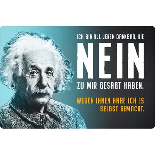 Schild Spruch "dankbar nein gesagt, selbst gemacht" Einstein blau 20 x 30 cm