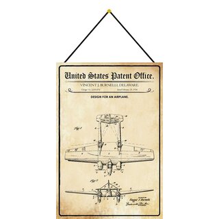 Schild Motiv "Flugzeug Design Airplane 1936 Burnelli" 20 x 30 cm Blechschild mit Kordel