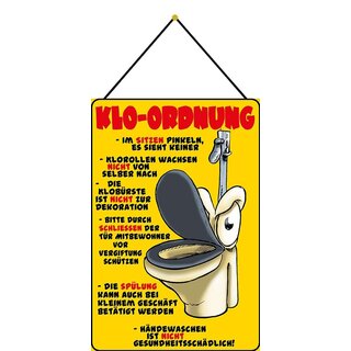 Schild Spruch "Klo-Ordnung, sitzen schließen Händewaschen" 20 x 30 cm Blechschild mit Kordel
