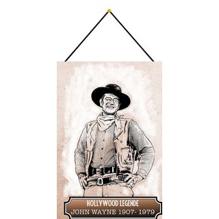 Schild Spruch "Hollywood Legende John Wayne" Portrait 20 x 30 cm Blechschild mit Kordel