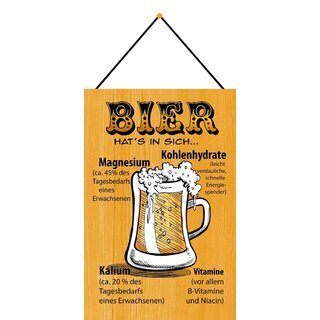Schild Spruch "Bier hats in sich, Magnesium Kalium Vitamine" 20 x 30 cm Blechschild mit Kordel