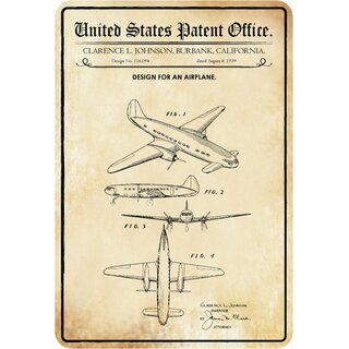 Schild Motiv "Flugzeug Design Airplane 1939" 20 x 30 cm