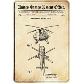 Schild Motiv "Flugzeug Design Helicopter 1946 Prewitt" 20 x 30 cm