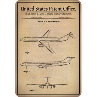 Schild Motiv "Flugzeug Design Airplane 1981 John Brown" 20 x 30 cm