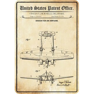 Schild Motiv "Flugzeug Design Airplane 1936 Burnelli" 20 x 30 cm