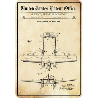 Schild Motiv "Flugzeug Design Airplane 1936 Burnelli" 20 x 30 cm 