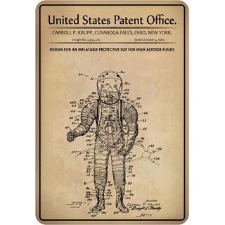 Schild Motiv "Weltraum Anzug Design Space Suit 1960" 20 x 30 cm