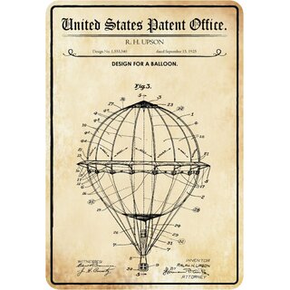 Schild Motiv "Heißluft Ballon Design 1925 Upson" 20 x 30 cm