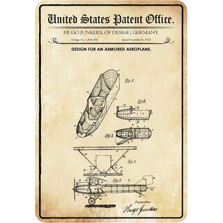 Schild Motiv "Flugzeug Design Armored Aeroplane 1925" 20 x 30 cm