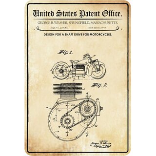 Schild Motiv "Motorrad Design Motorcycles Weaver 1943" 20 x 30 cm