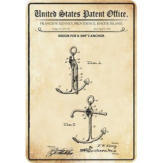 Schild Motiv "Anker Schiff Design anchor, Kenney, 1902" 20 x 30 cm